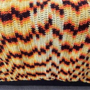 Vtg 70s Crochet Throw Blanket 56.5x45.5-in Ripple Pattern Orange Yellow Retro